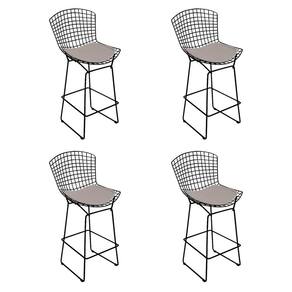 Kit 4 Banquetas Alta Bistrô Bertoia Preta D60 Com Assento Bege Cor Bege