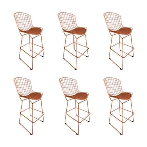 Kit 6 Banquetas Bistrô Bertoia Cobre D70 Com Assento Cobre Cor Marrom