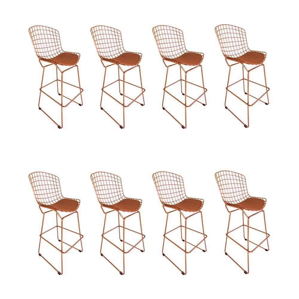 Kit 8 Banquetas Bistrô Bertoia Cobre D60 Com Assento Cobre Cor Marrom