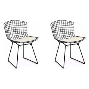Kit 2 Cadeiras Bertoia Preta Com Assento Branco Cor Preto