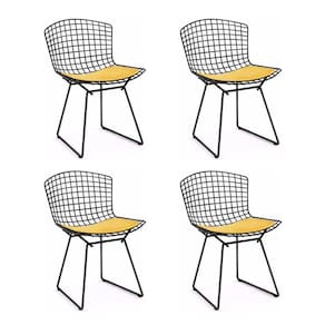 Kit 4 Cadeiras Bertoia Preta Com Assento Amarelo Cor Amarelo