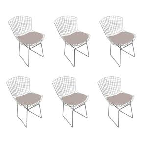 Kit 6 Cadeiras Bertoia Cromada Com Assento Sintético Bege Cor Bege