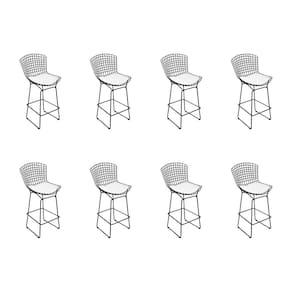 Kit 8 Banquetas Bistrô Bertoia Preta D60 Com Assento Branco Cor Preto