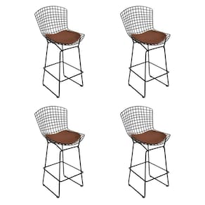 Kit 4 Banquetas Bistrô Bertoia Preta D80 Com Assento Marrom Cor Preto