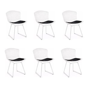 Kit 6 Cadeiras Bertoia Branca Com Assento Preto Cor Branco