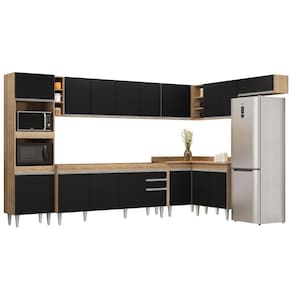 Armário De Cozinha Modulada De Canto 9 Peças Cp04 Balcão Castanho/preto - Lumil