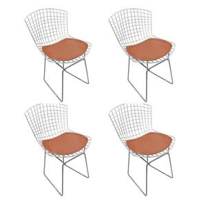 Kit 4 Cadeiras Bertoia Cromada Com Assento Sintético Cobre Cor Marrom