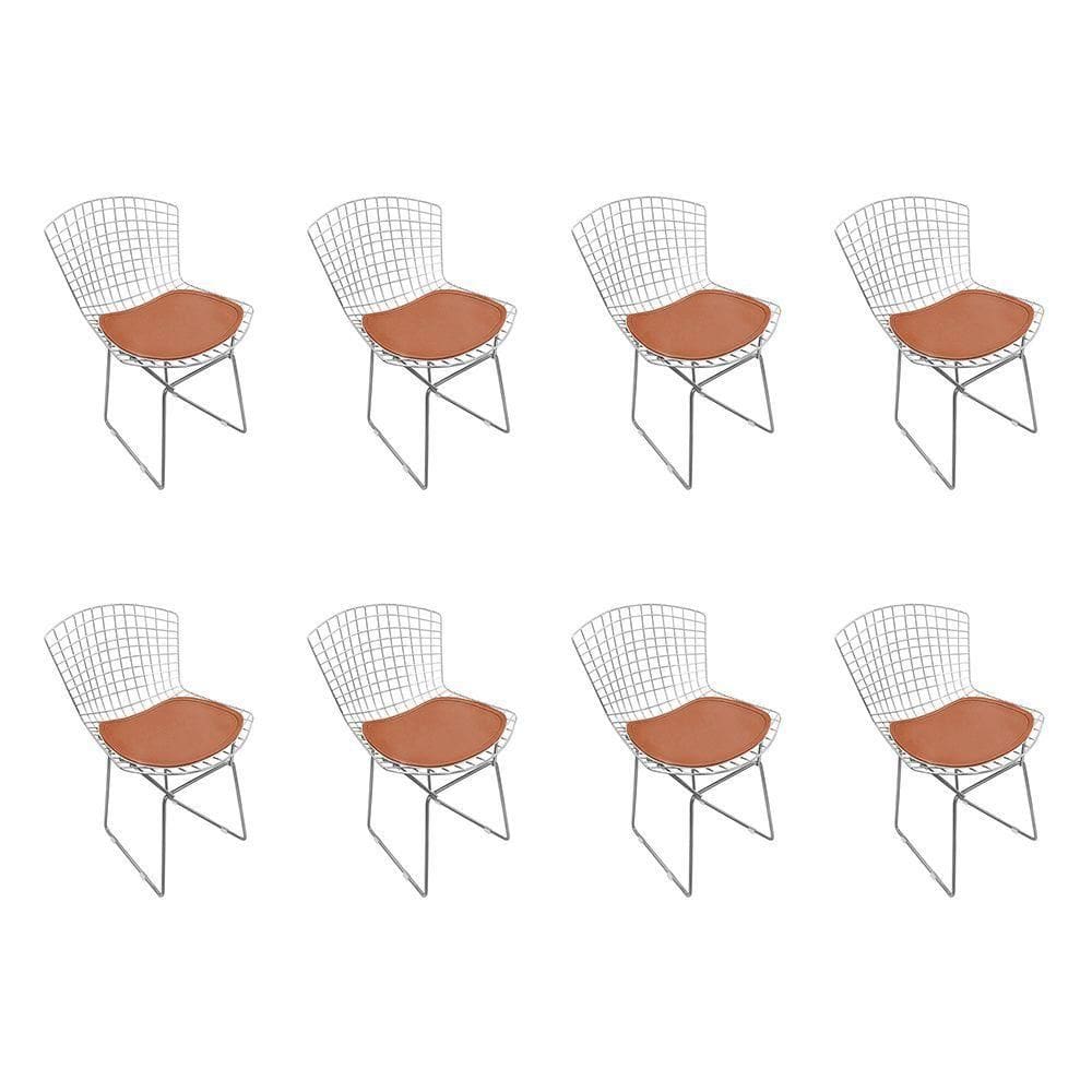 Kit 8 Cadeiras Bertoia Cromada Com Assento Sintético Cobre Cor Marrom