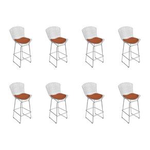 Kit 8 Banquetas Bistrô Bertoia Cromada D70 Com Assento Sintético Cobre Cor Cinza