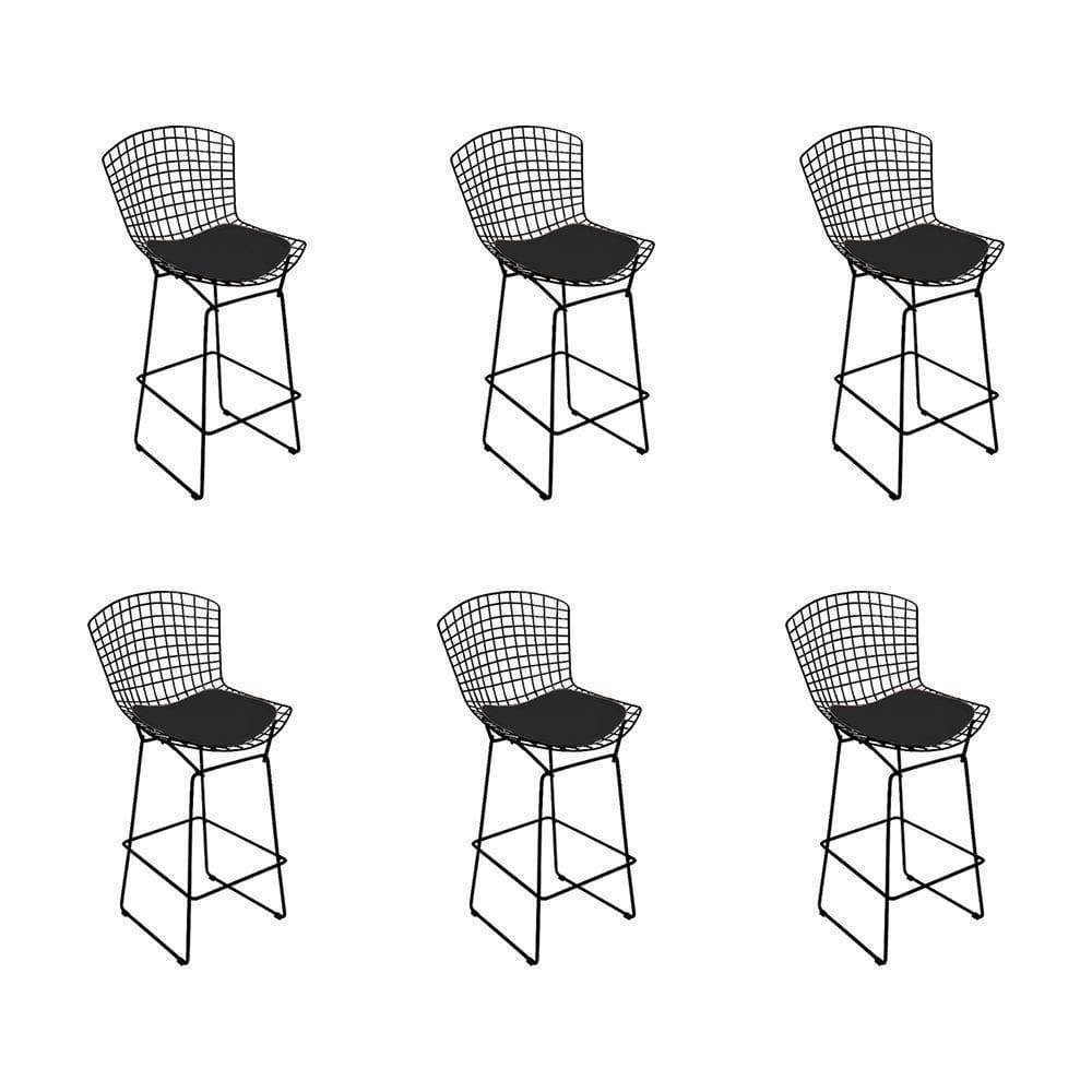 Kit 6 Banquetas Bertoia Preta D80 Com Assento Preto Cor Preto