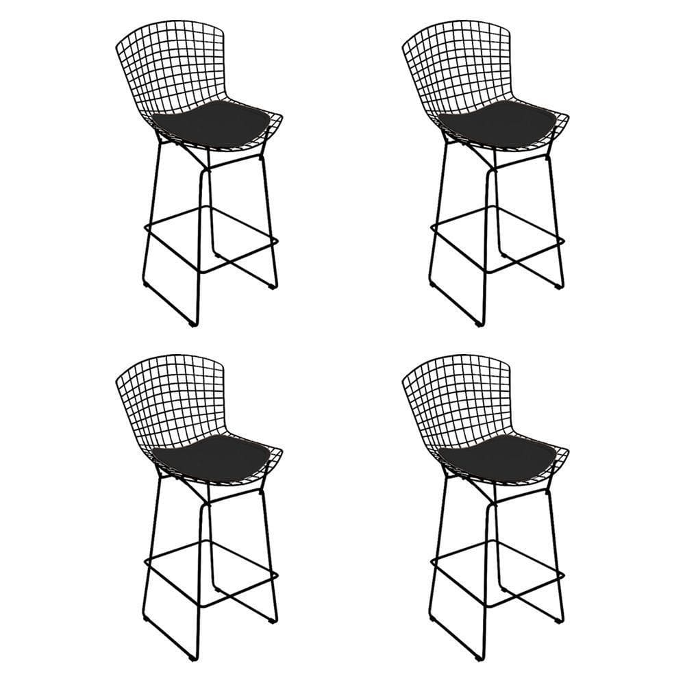 Kit 4 Banquetas Bertoia Preta D60 Com Assento Preto Cor Preto