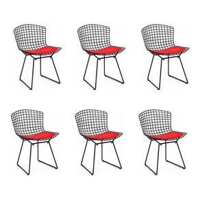 Kit 6 Cadeiras Bertoia Preta Com Assento Vermelho Cor Preto