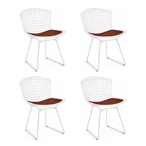Kit 4 Cadeiras Bertoia Branca Com Assento Marrom Cor Branco