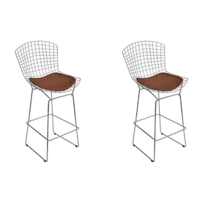 Kit 2 Banquetas Bistrô Bertoia Cromada D60 Com Assento Sintético Marrom Cor Cinza