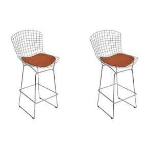 Kit 2 Banquetas Bistrô Bertoia Cromada D80 Com Assento Sintético Cobre Cor Cinza