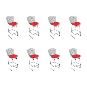 Kit 8 Banquetas Bistrô Bertoia Preta D60 Com Assento Vermelho Cor Preto
