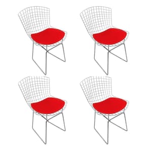 Kit 4 Cadeiras Bertoia Cromada Com Assento Sintético Vermelho Cor Vermelho