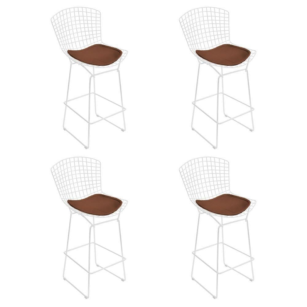 Kit 4 Banquetas Bistrô Bertoia Branca D60 Com Assento Marrom Cor Branco