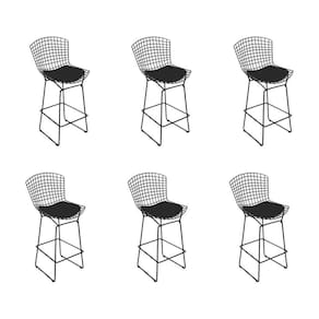 Kit 6 Banquetas Bistrô Bertoia Preta D70 Com Assento Preto Cor Preto