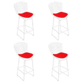 Kit 4 Banquetas Bistrô Bertoia Branca D60 Com Assento Vermelho Cor Branco