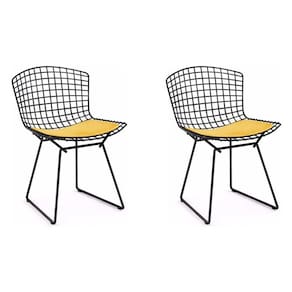 Kit 2 Cadeiras Bertoia Preta Com Assento Amarelo Cor Preto