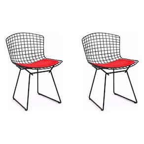Kit 2 Cadeiras Bertoia Preta Com Assento Vermelho Cor Preto