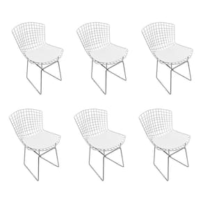 Kit 6 Cadeiras Bertoia Cromada Com Assento Sintético Branco Cor Branco