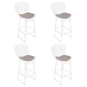 Kit 4 Banquetas Bistrô Bertoia Branca D80 Com Assento Bege Cor Branco