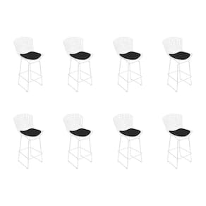Kit 8 Banquetas Bistrô Bertoia Branca D60 Com Assento Preto Cor Branco