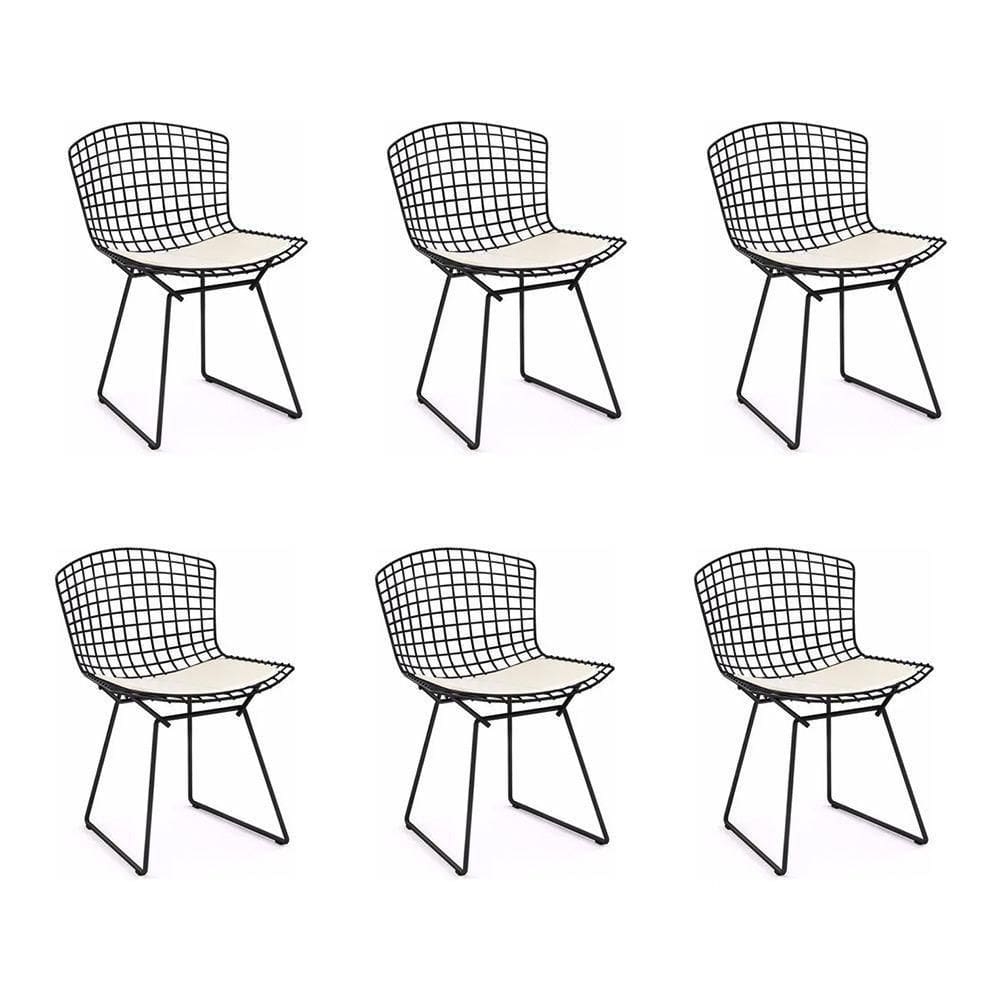 Kit 6 Cadeiras Bertoia Preta Com Assento Branco Cor Preto