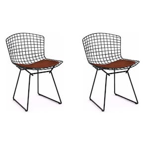 Kit 2 Cadeiras Bertoia Preta Com Assento Marrom Cor Marrom