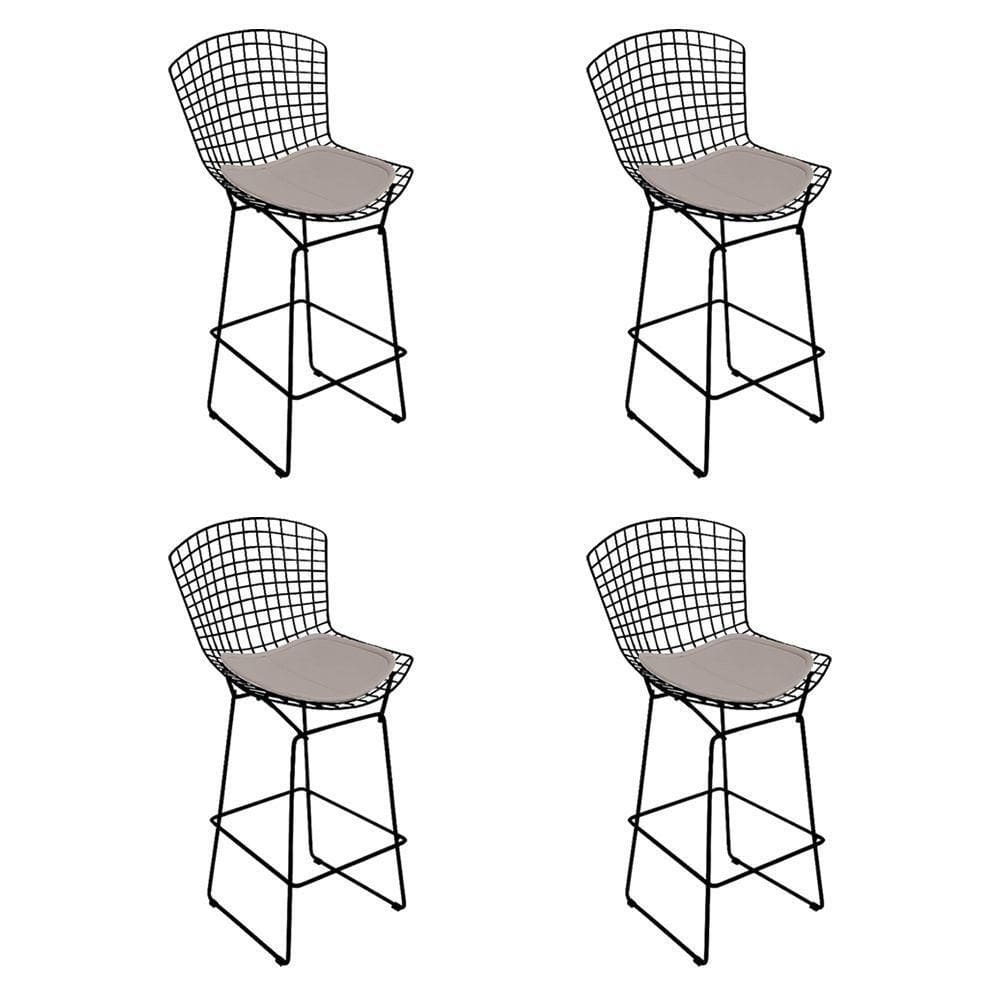 Kit 4 Banquetas Bistrô Bertoia Preta D70 Com Assento Bege Cor Preto