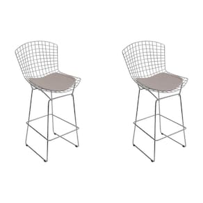 Kit 2 Banquetas Bistrô Bertoia Cromada D70 Com Assento Sintético Bege Cor Cinza