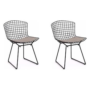 Kit 2 Cadeiras Bertoia Preta Com Assento Bege Cor Preto