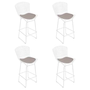 Kit 4 Banquetas Bistrô Bertoia Branca D70 Com Assento Bege Cor Branco