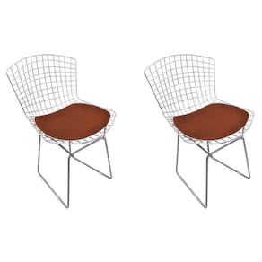 Kit 2 Cadeiras Bertoia Cromada Com Assento Sintético Marrom Cor Marrom
