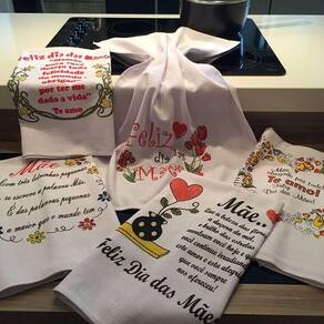 Pano De Prato Estampado Dias Das Mães 06 Unidades Branco