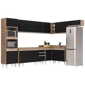 Armário De Cozinha Modulada De Canto 8 Peças Cp07 Balcão Castanho/preto - Lumil