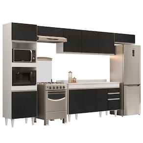 Armário De Cozinha Modulada 5 Peças Cp14 Balcão Com Tampo Branco/preto - Lumil