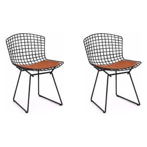 Kit 2 Cadeiras Bertoia Preta Com Assento Cobre Cor Marrom