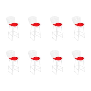 Kit 8 Banquetas Bistrô Bertoia Branca D70 Com Assento Vermelho Cor Branco