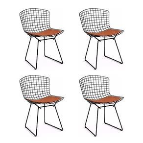Kit 4 Cadeiras Bertoia Preta Com Assento Cobre Cor Marrom