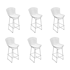 Kit 6 Banquetas Bistrô Bertoia Cromada D70 Com Assento Sintético Branco Cor Cinza