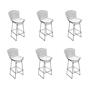 Kit 6 Banquetas Bistrô Bertoia Preta D80 Com Assento Branco Cor Preto