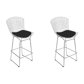 Kit 2 Banquetas Bertoia Cromada D60 Com Assento Sintético Preto Cor Preto