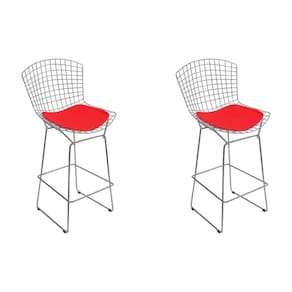 Kit 2 Banquetas Bistrô Bertoia Cromada D70 Com Assento Sintético Vermelho Cor Cinza
