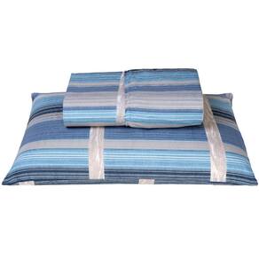 Jogo Cama Lençol Solteiro 180 Fios 2pçs Azul Listrado