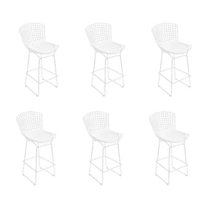Kit 6 Banquetas Bistrô Bertoia Branca D80 Com Assento Branco Cor Branco