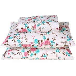 Jogo Cama Lençol Queen 180 Fios 3pçs Floral Rosê