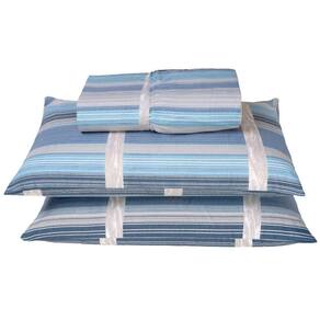 Jogo Cama Lençol Casal 180 Fios 3pçs Azul Listrado